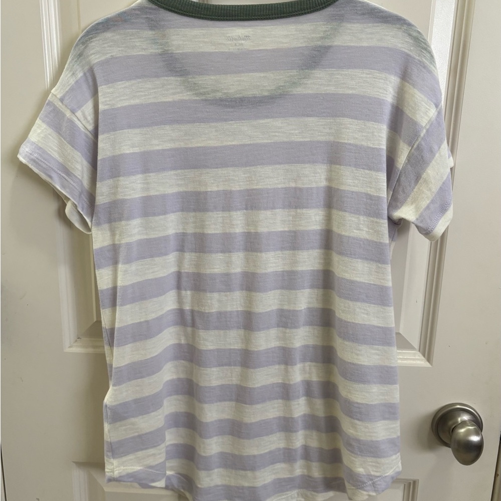 Madewell striped crewneck whisper cotton tee lavender & green Size-small - Picture 2 of 4